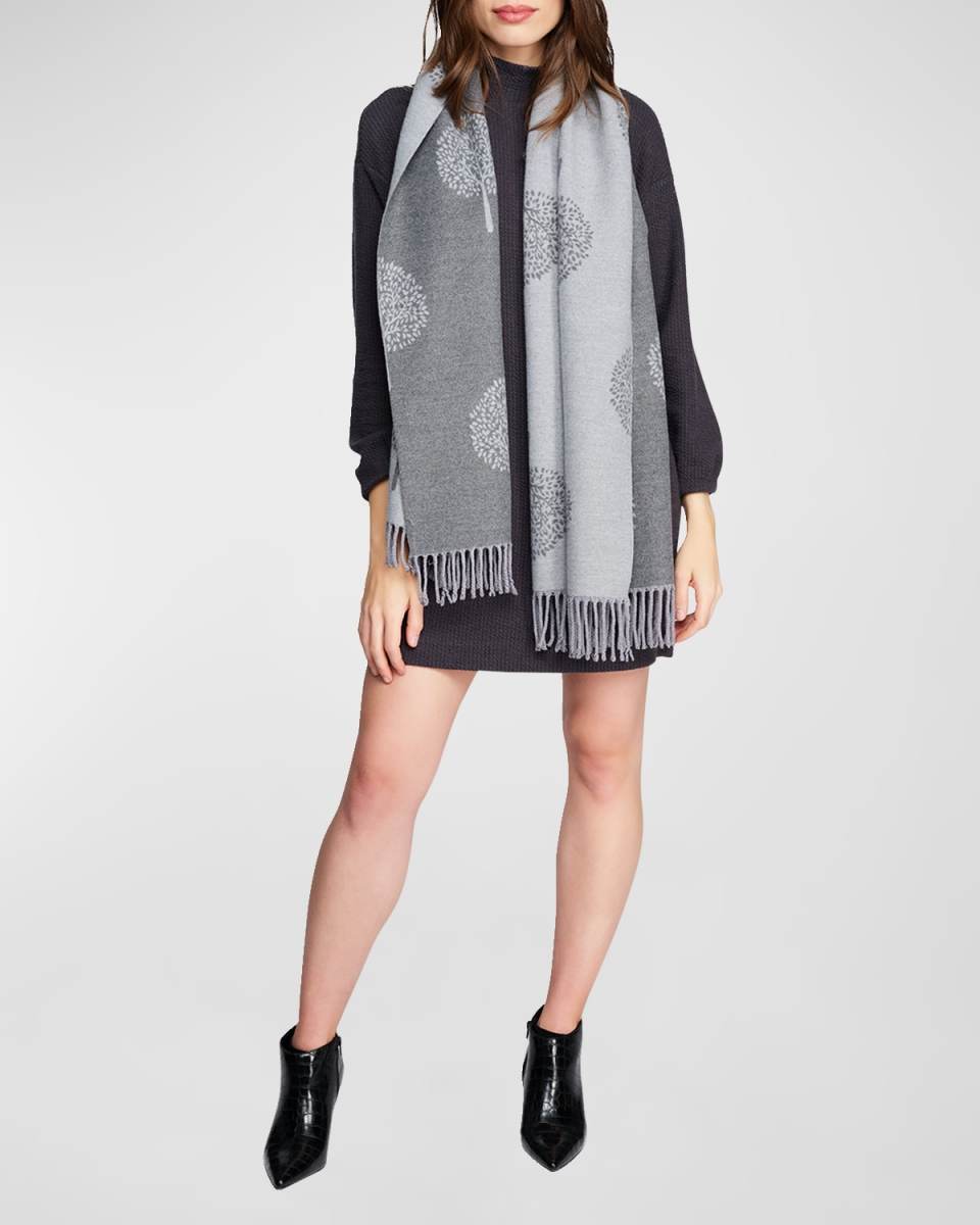 Larissa Leaf-Print Fringe Scarf